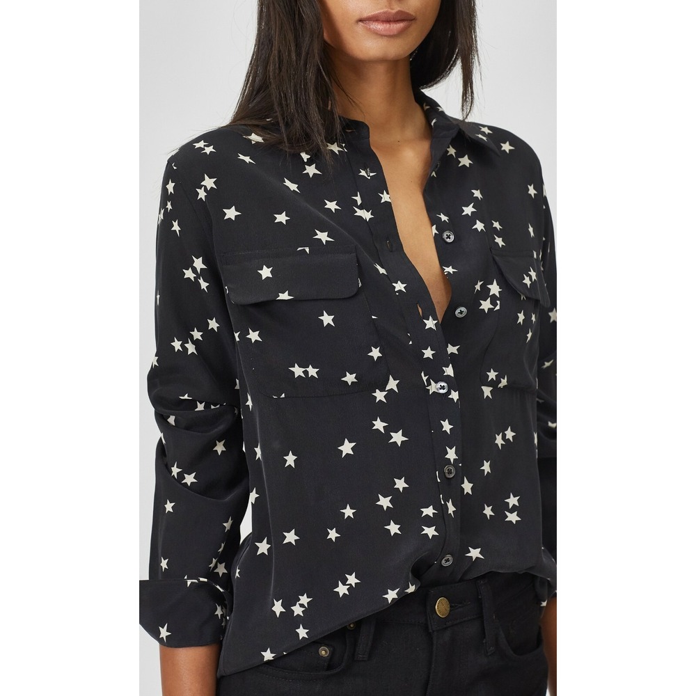 Equipment Slim Signature Silk Shirt Black Star Print Blouse XS S M $280